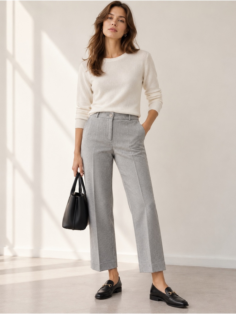 Ted Baker Textured Jacquard Tailored Straight Crop Pants 1 / XS Grey Trousers